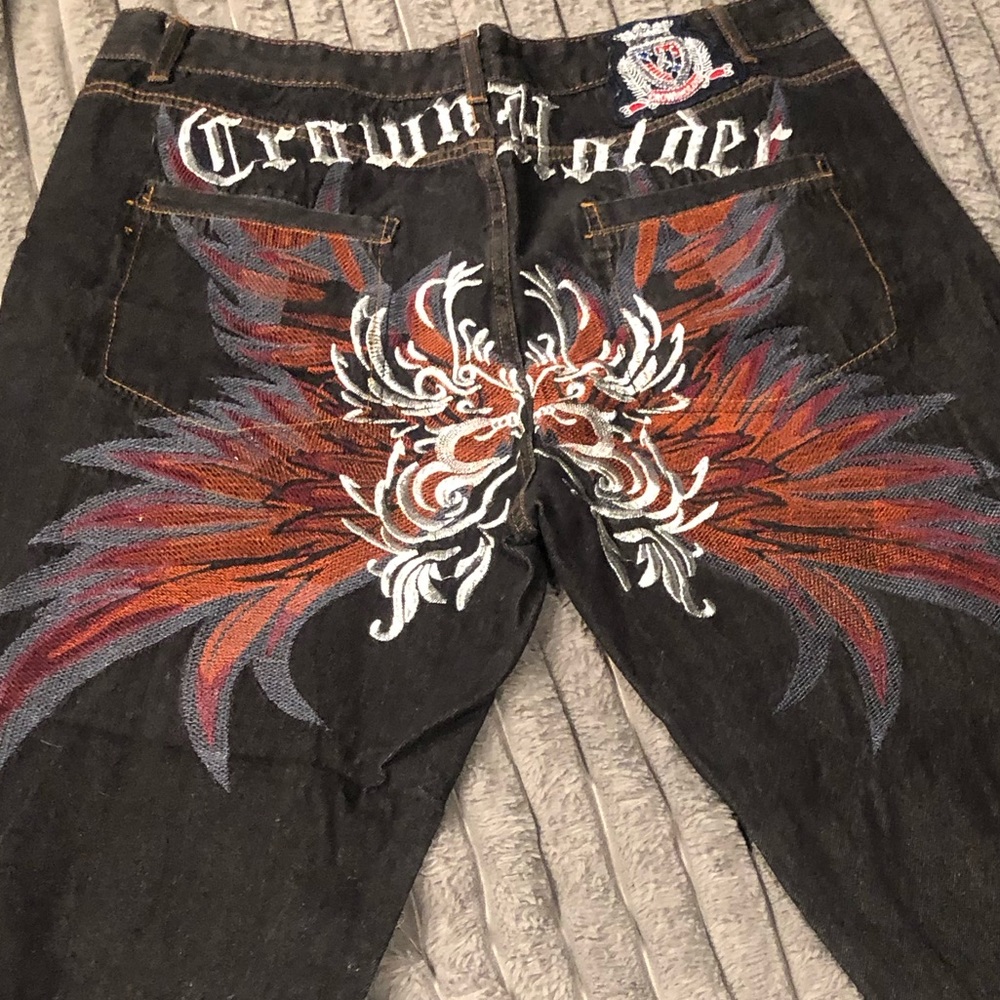 Embroidered Wings Jeans Black Men size 40x32